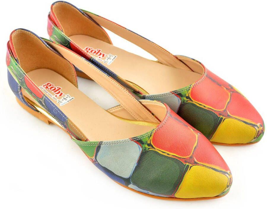 GOBY Vierkante Bellen Ballerinas Flats Hoge kwaliteit Handmade Meisjesprint