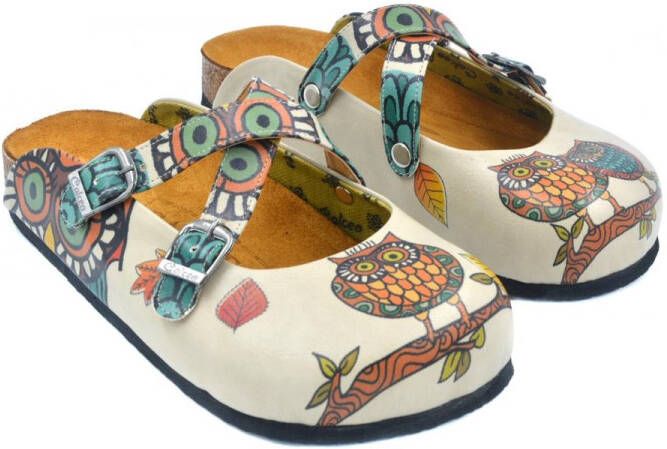 GOBY Wise Owl Dames Clogs Handgemaakt Uilenprint