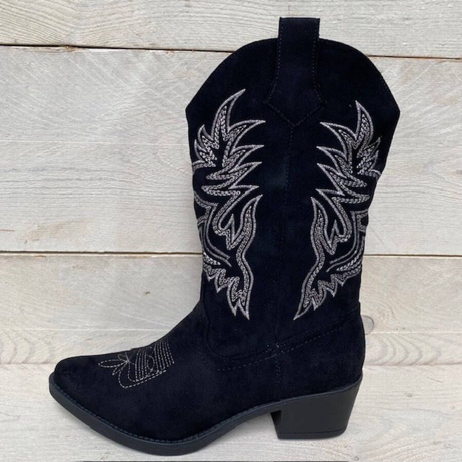 Goedkopeschoenen.com Smile Favorites Dames Cowboylaarzen met Hak Zwart Suedine