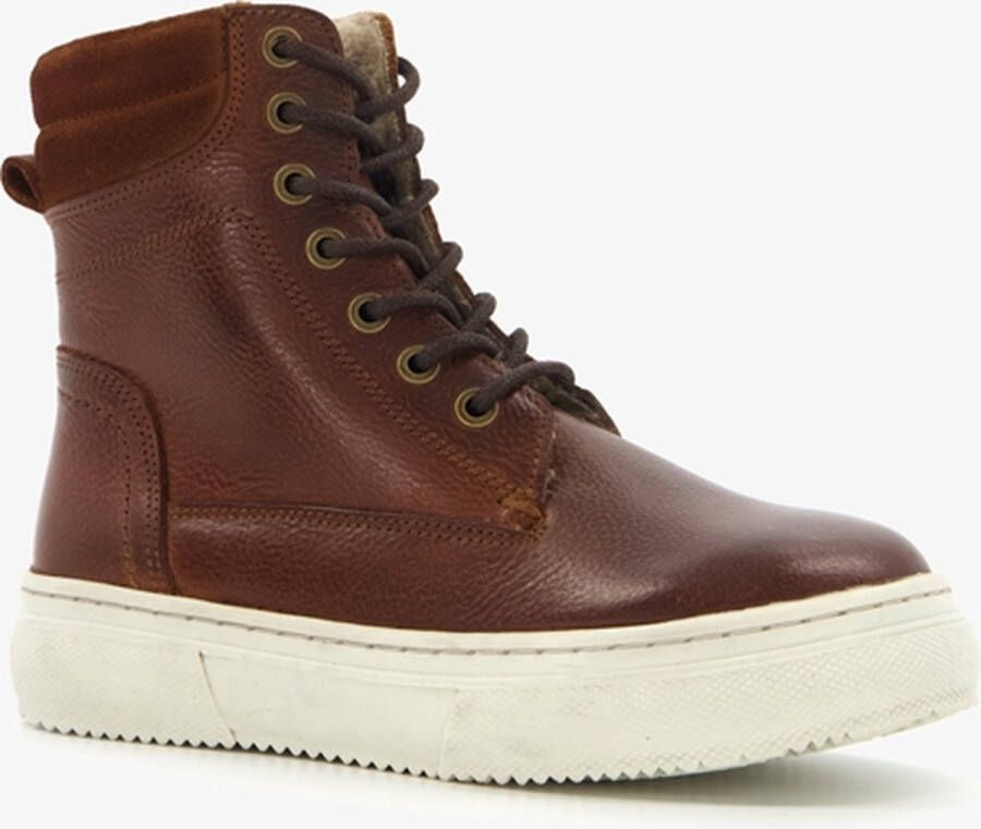 Groot gevoerde hoge leren jongens sneakers cognac