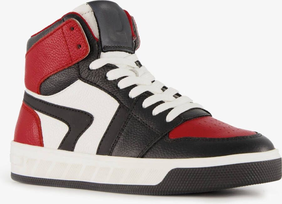 Groot hoge leren jongens sneakers rood zwart Uitneembare zool