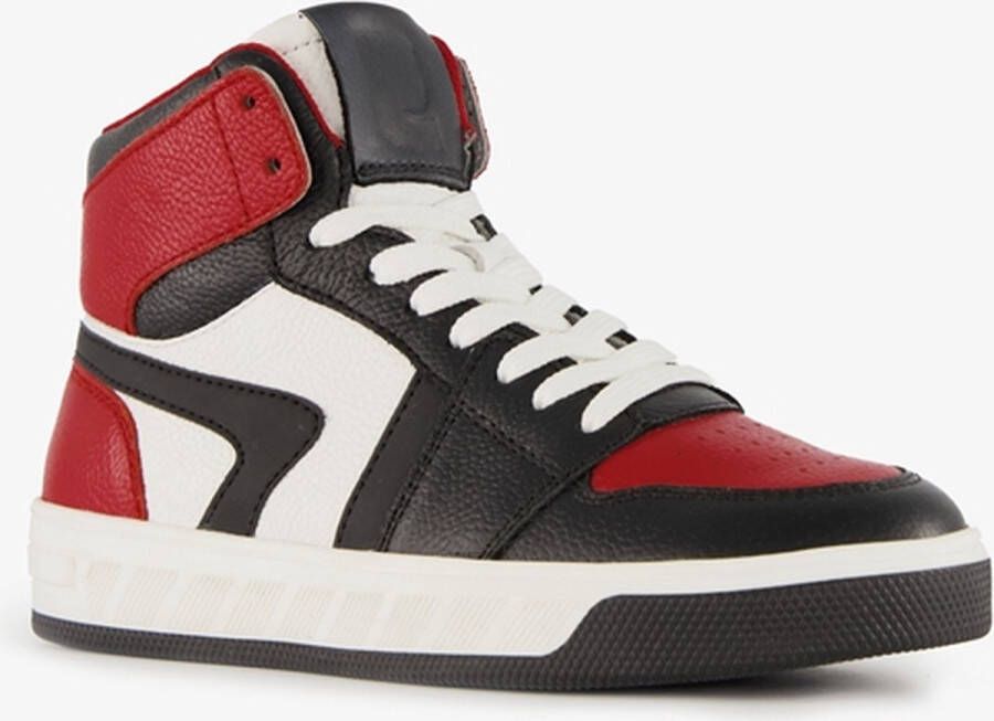 Groot hoge leren jongens sneakers rood zwart Uitneembare zool