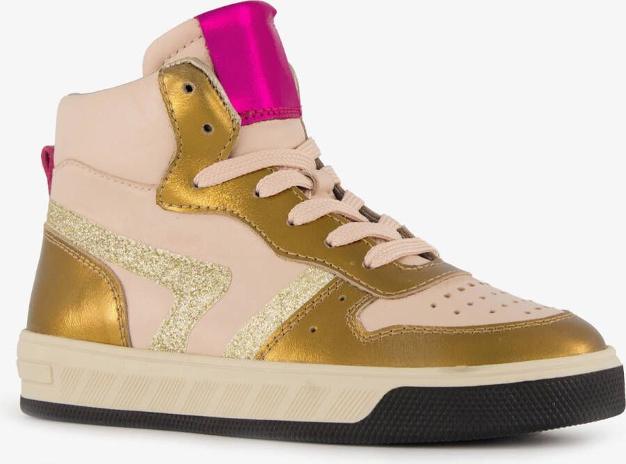 Groot hoge leren meisjes sneaker roze goud Uitneembare zool