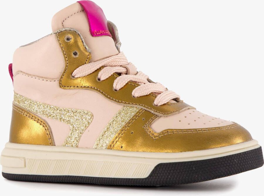 Groot hoge leren meisjes sneaker roze goud Uitneembare zool