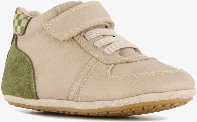 Groot leren babyschoenen beige groen Uitneembare zool In cadeauverpakking