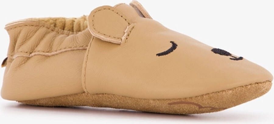 Groot leren babyschoenen met berensnuitje Cognac In cadeauverpakking