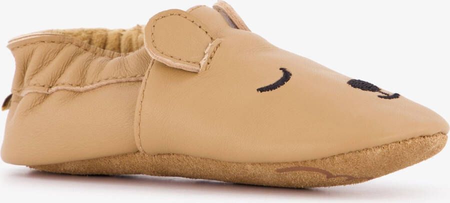 Groot leren babyschoenen met berensnuitje Cognac In cadeauverpakking