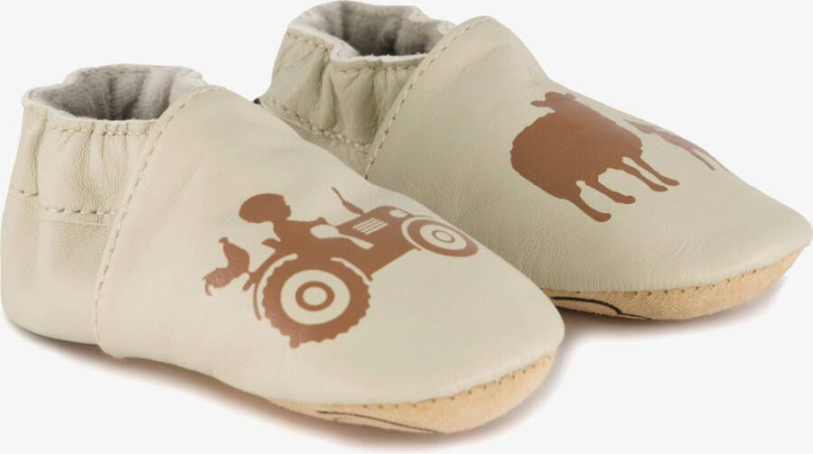 Groot leren babyschoenen met boerderij print Wit In cadeauverpakking