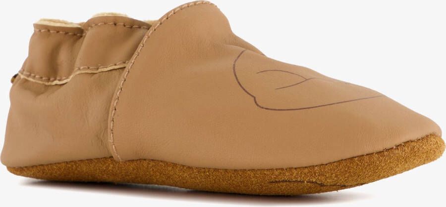 Groot leren babyschoenen met vosje cognac In cadeauverpakking