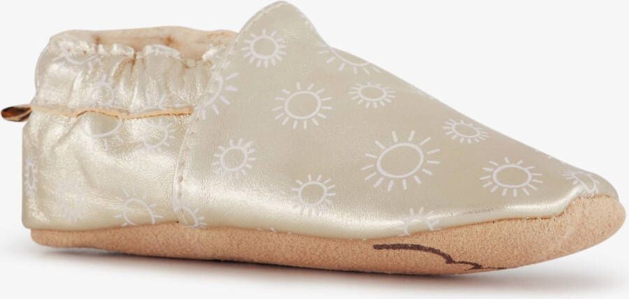 Groot leren babyschoenen met zonnetjes goud In cadeauverpakking