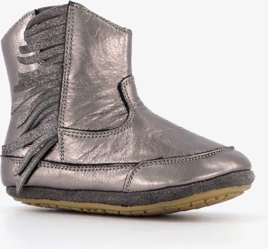 Groot leren babyschoenen metallic grijs Uitneembare zool In cadeauverpakking