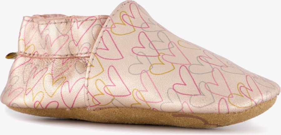 Groot leren babyschoenen roze met hartjes In cadeauverpakking