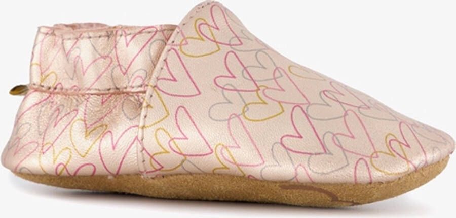 Groot leren babyschoenen roze met hartjes In cadeauverpakking