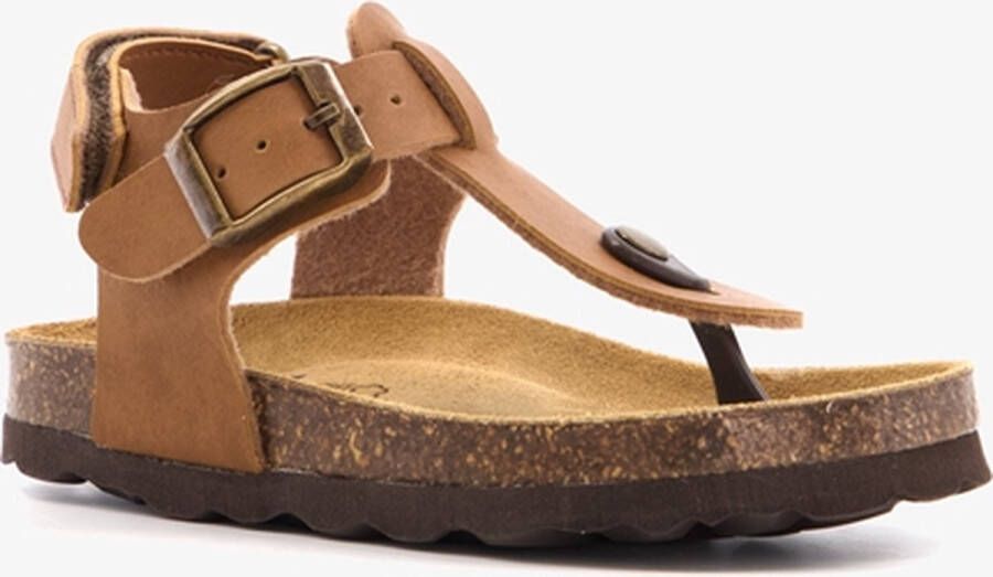 Groot leren kinder sandalen met teenbandje cognac