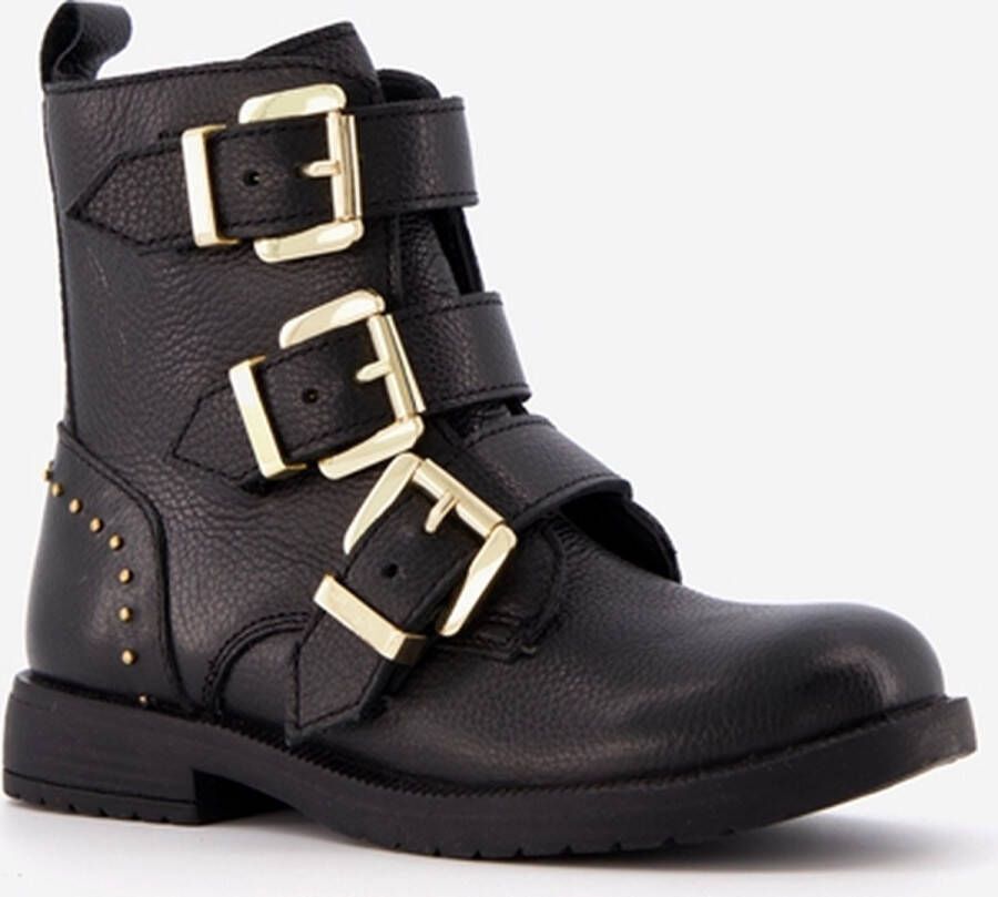 Groot leren meisjes biker boots zwart