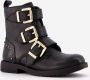 Groot leren meisjes biker boots zwart - Thumbnail 1