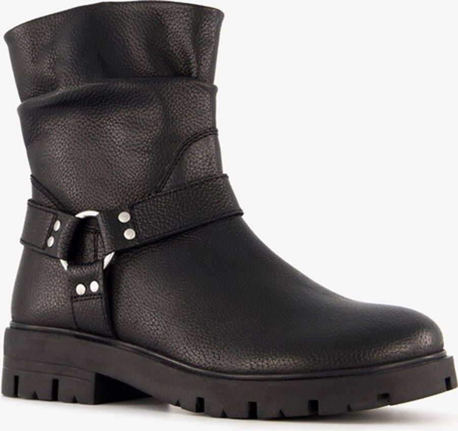 Groot leren meisjes biker boots zwart