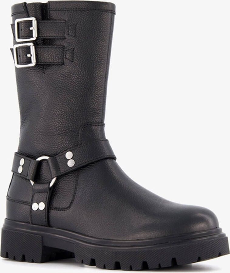 Groot leren meisjes biker boots Zwart