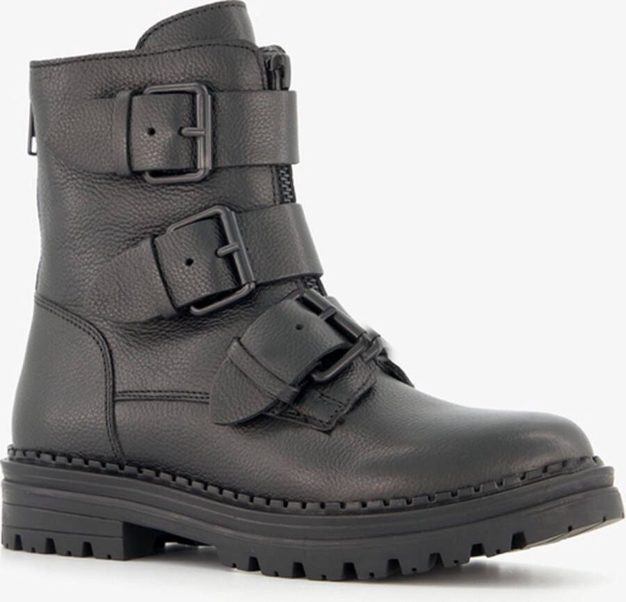 Groot leren meisjes biker boots zwart