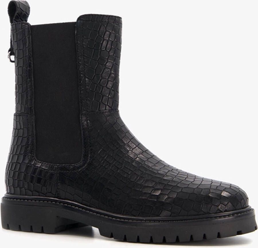 Groot leren meisjes Chelsea boots met crocoprint Zwart