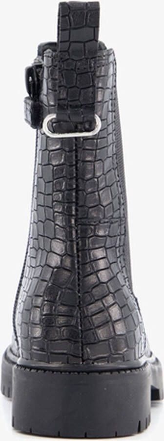 Groot leren meisjes chelsea boots met crocoprint Zwart