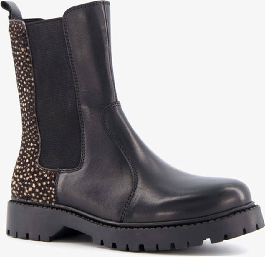 Groot leren meisjes chelsea boots met dierenprint Zwart Uitneembare zool