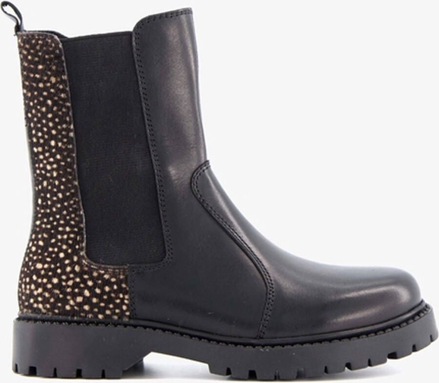 Groot leren meisjes chelsea boots met dierenprint Zwart Maat Uitneembare zool28