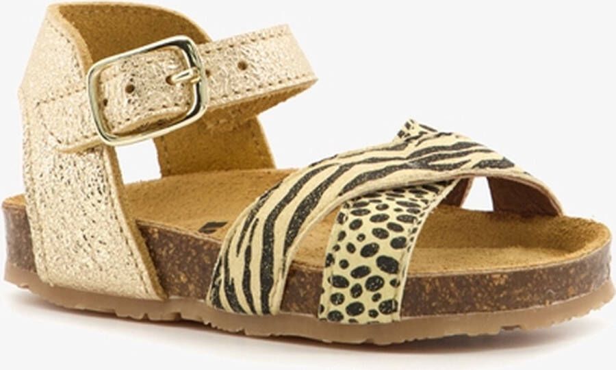 Groot leren meisjes sandalen goud zebraprint