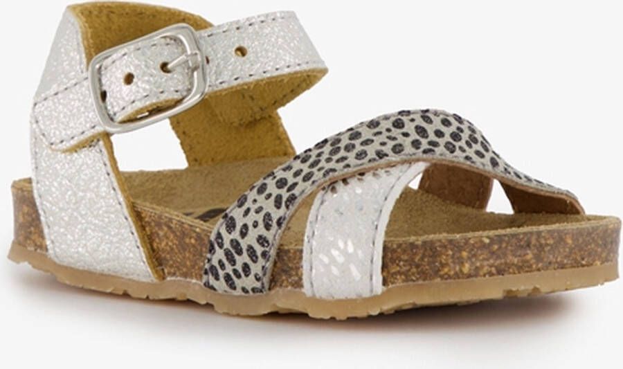 Groot leren meisjes sandalen met stippen zilver