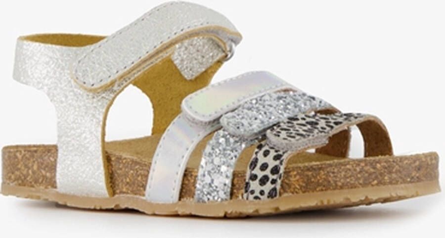 Groot leren meisjes sandalen zilver met glitters