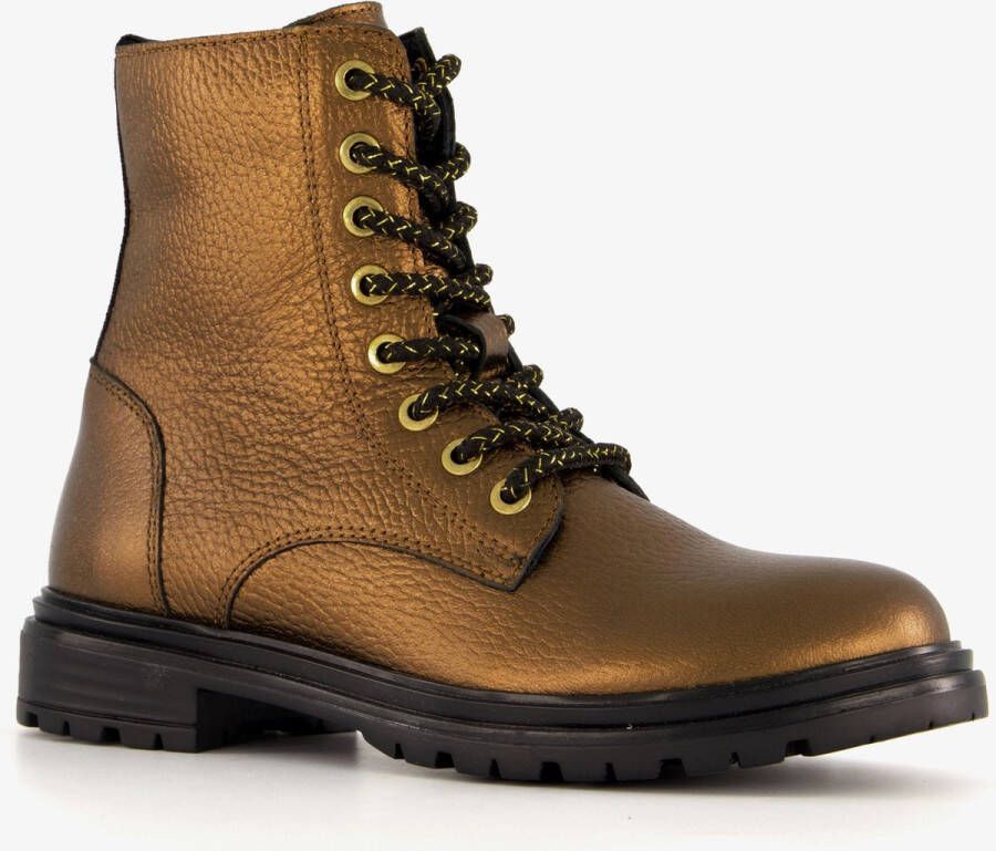 Groot leren meisjes veterboots brons Uitneembare zool