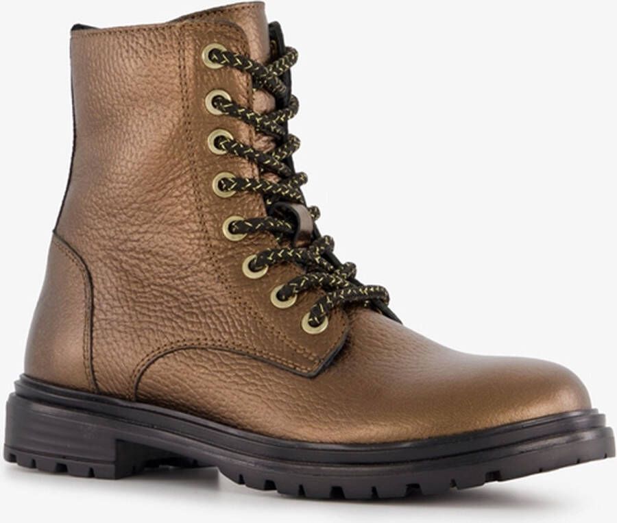 Groot leren meisjes veterboots brons Uitneembare zool