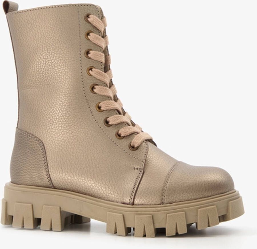 Groot leren meisjes veterboots goud Uitneembare zool