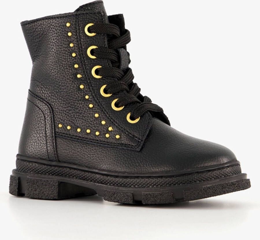 Groot leren meisjes veterboots met studs zwart