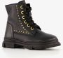 Groot leren meisjes veterboots met studs zwart - Thumbnail 1