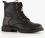 Groot leren meisjes veterboots met studs zwart Uitneembare zool - Thumbnail 1