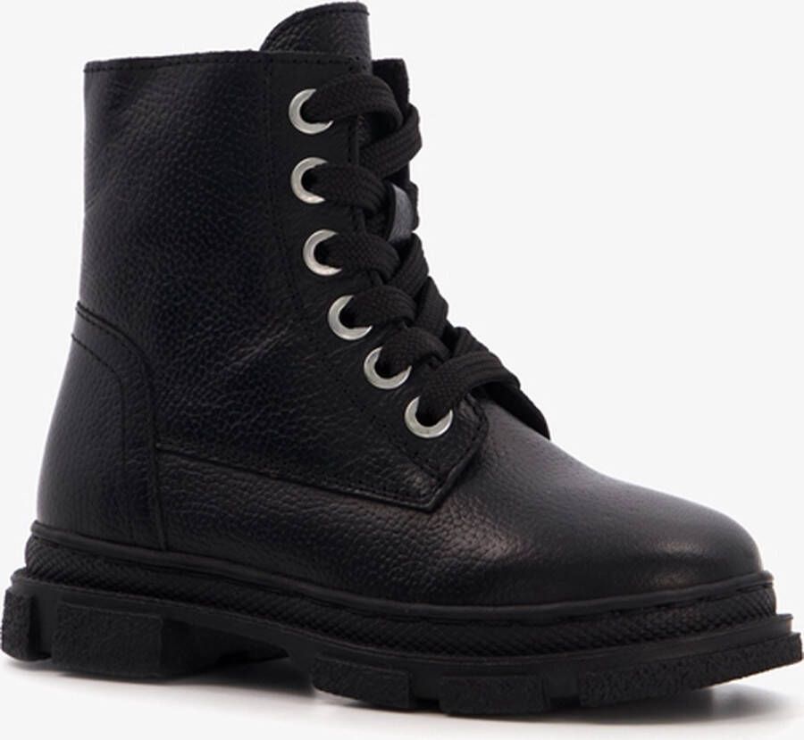 Groot leren meisjes veterboots Zwart - Foto 1