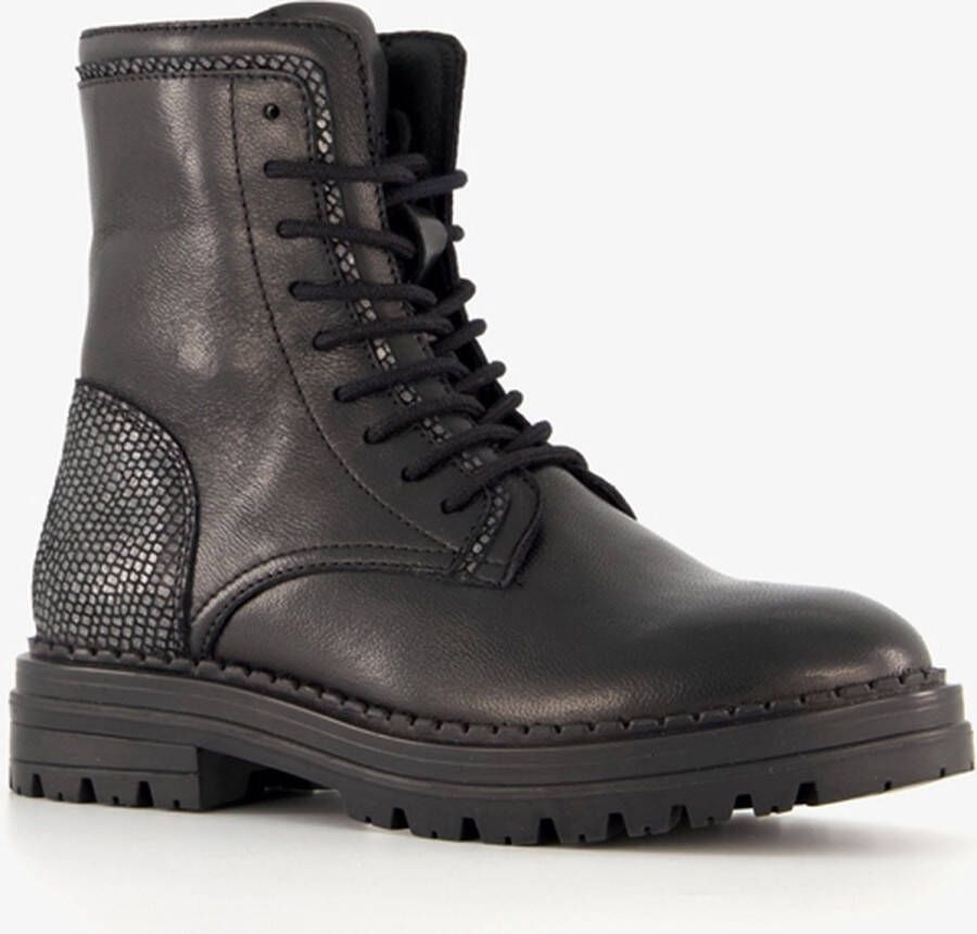 Groot leren meisjes veterboots zwart Uitneembare zool