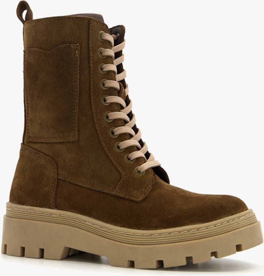 Groot suède meisjes veterboots bruin beige Echt leer