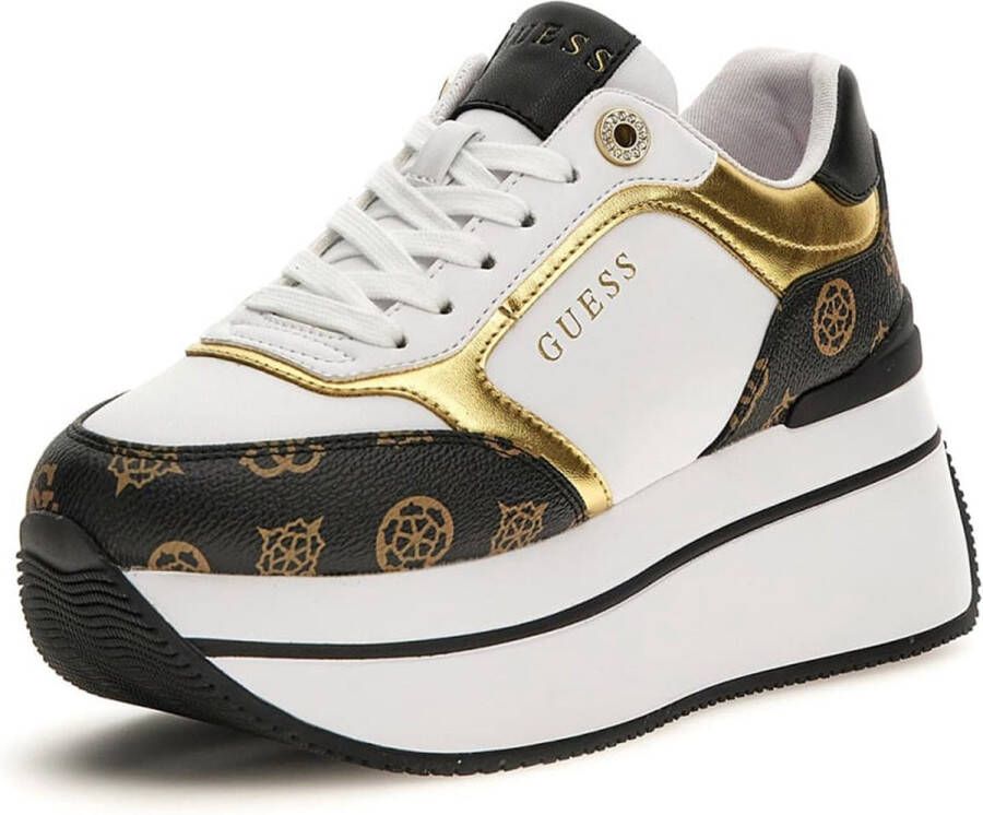 Guess Witte en bruine damesschoenen met gouden details White Dames