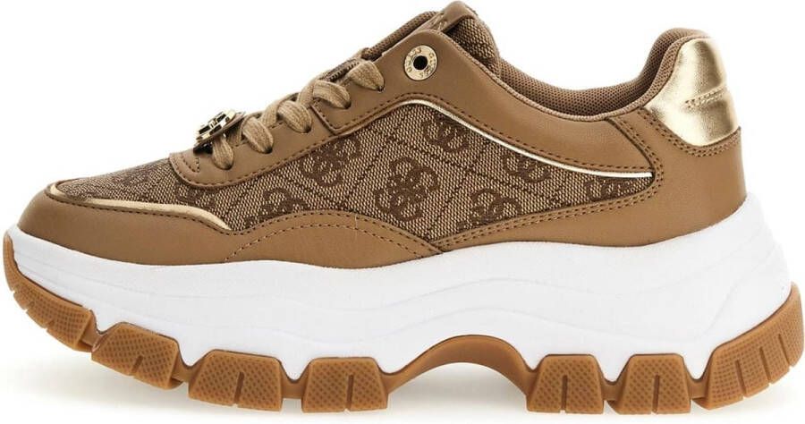 Guess Chunky Ecoleather Logo Print Sneakers Brown Dames