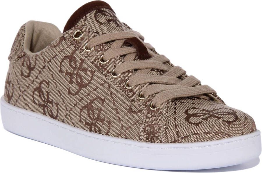 Guess Sneakers met Logo Print in Urban Stijl Beige Dames