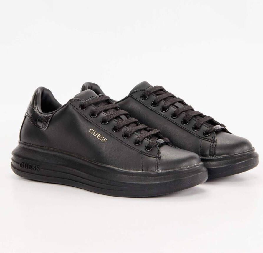 Guess Zwarte Leren Vibo Sneaker voor Dames Black Dames