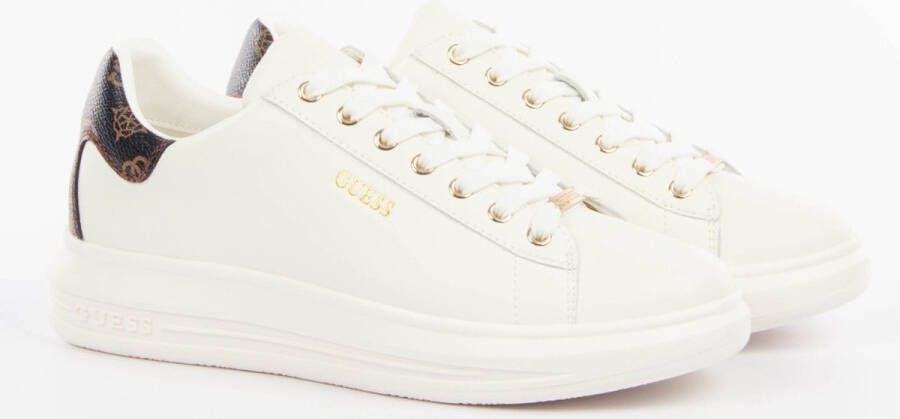 Guess Vibo Leren Sneakers Wit Goud White