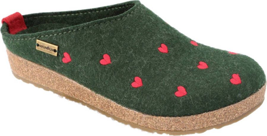 Haflinger Women's Grizzly Cuoricini Pantoffels groen