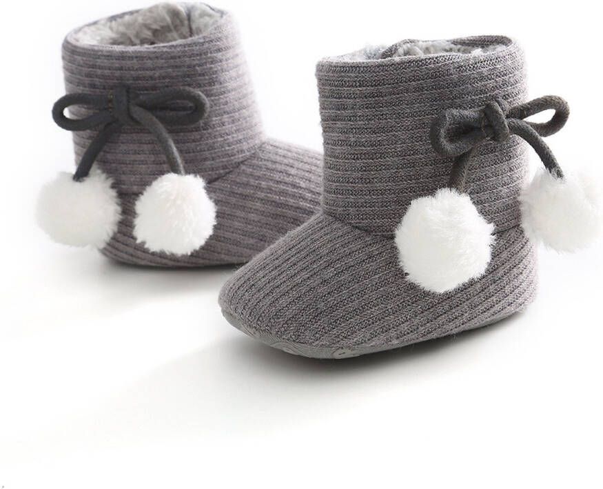 Happy Alpaca Babyslofjes – Winter Sloffen – Grijs – Met strik – voor 0-6maand en voor 09 maanden (12cm) - Foto 1