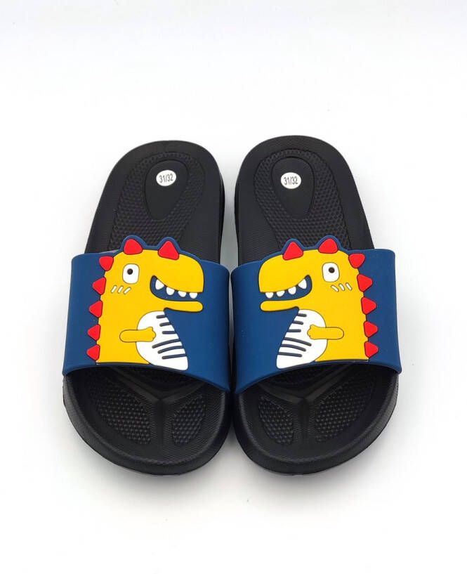 Happy Bee Jongens dinosaurus slippers zwarte marine instap sloffen ideaal voor thuis of als strand bad slipper ideaal kerstcadeau of nieuwjaarsgeschenk