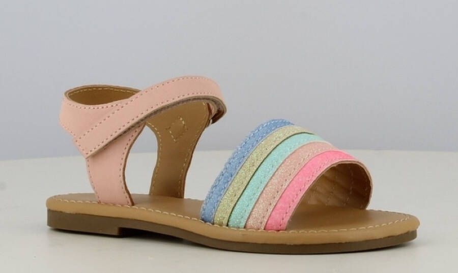 happy Bee meisjes sandalen roze en regenboogkleuren met klittenband sluiting