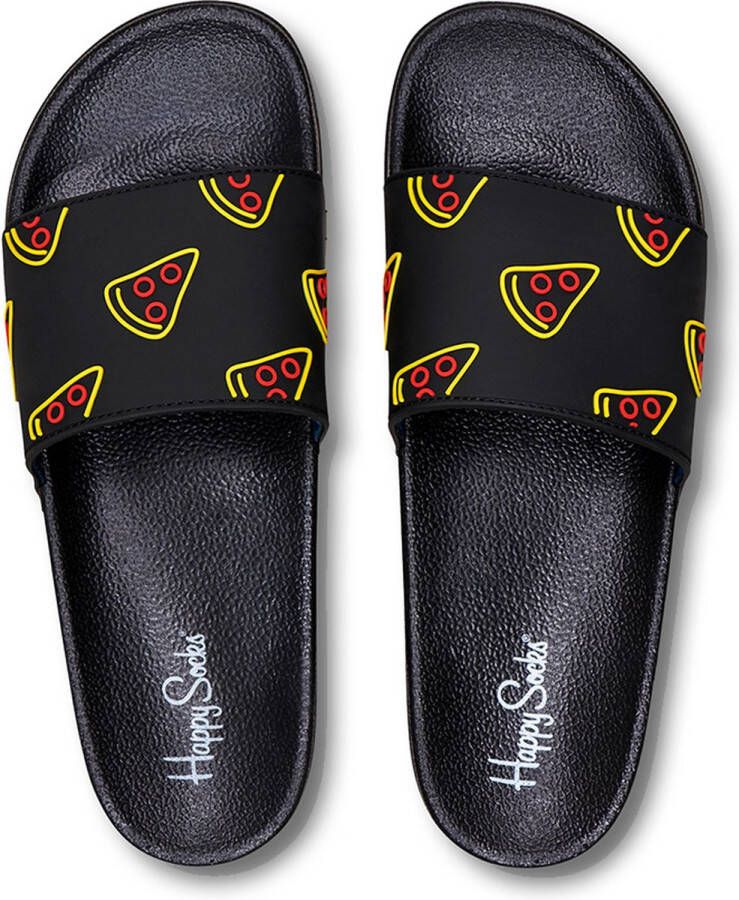 Happy Socks Pool Slider Pizza Slice Zwart Heren