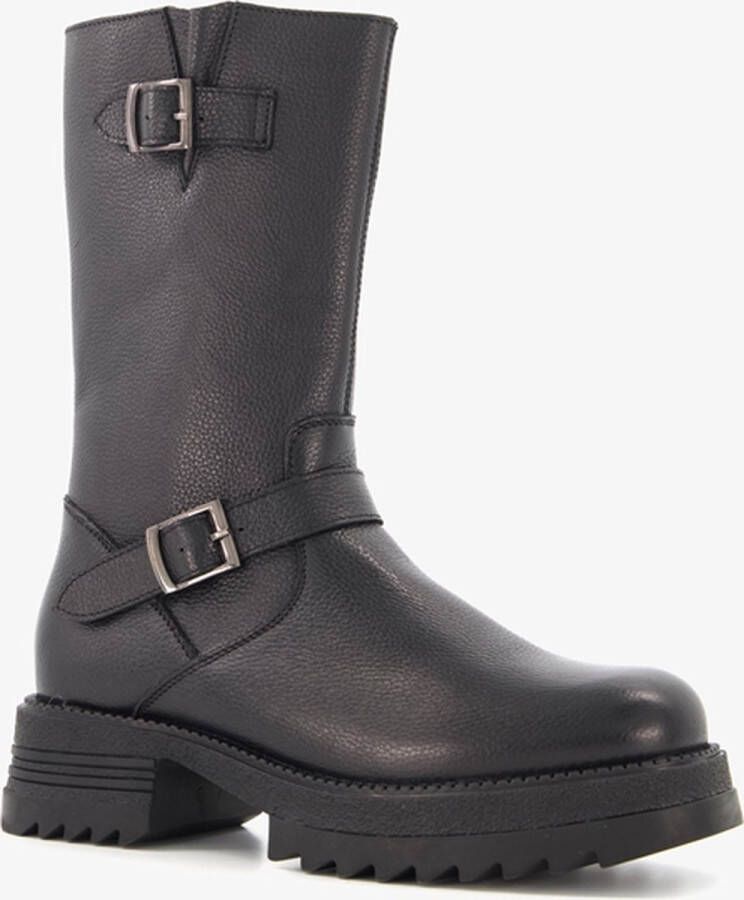 Harper leren dames biker boots halfhoog Zwart